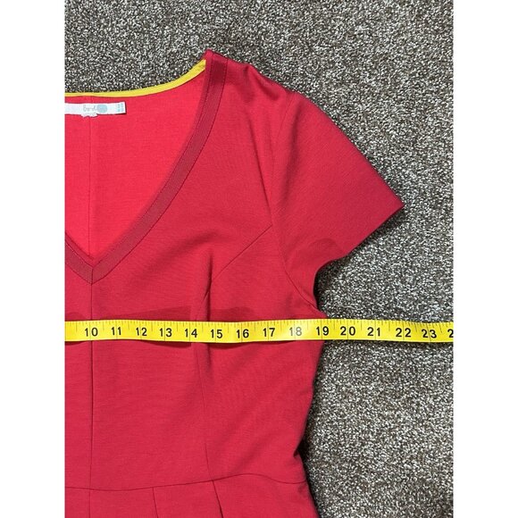 Boden Women Red Dress Size 12 Cap Sleeve Pleated Heavyweight Christmas - Picture 4 of 11